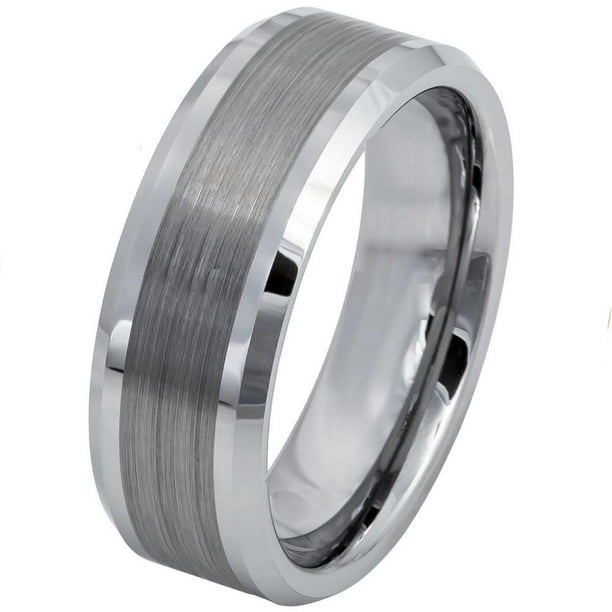 8MM Tungsten Carbide Ring Blue Center silver Brushed Edge Band Ring Mens Jewelry